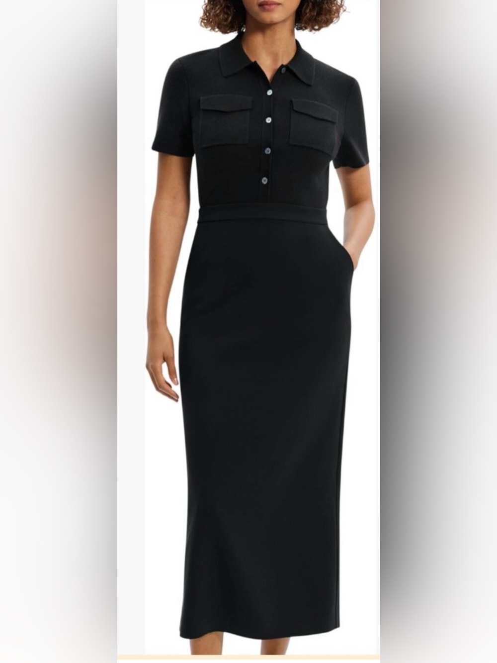 NEW Theory Black Short-Sleeve Midi DRESS - Picture 4 of 7